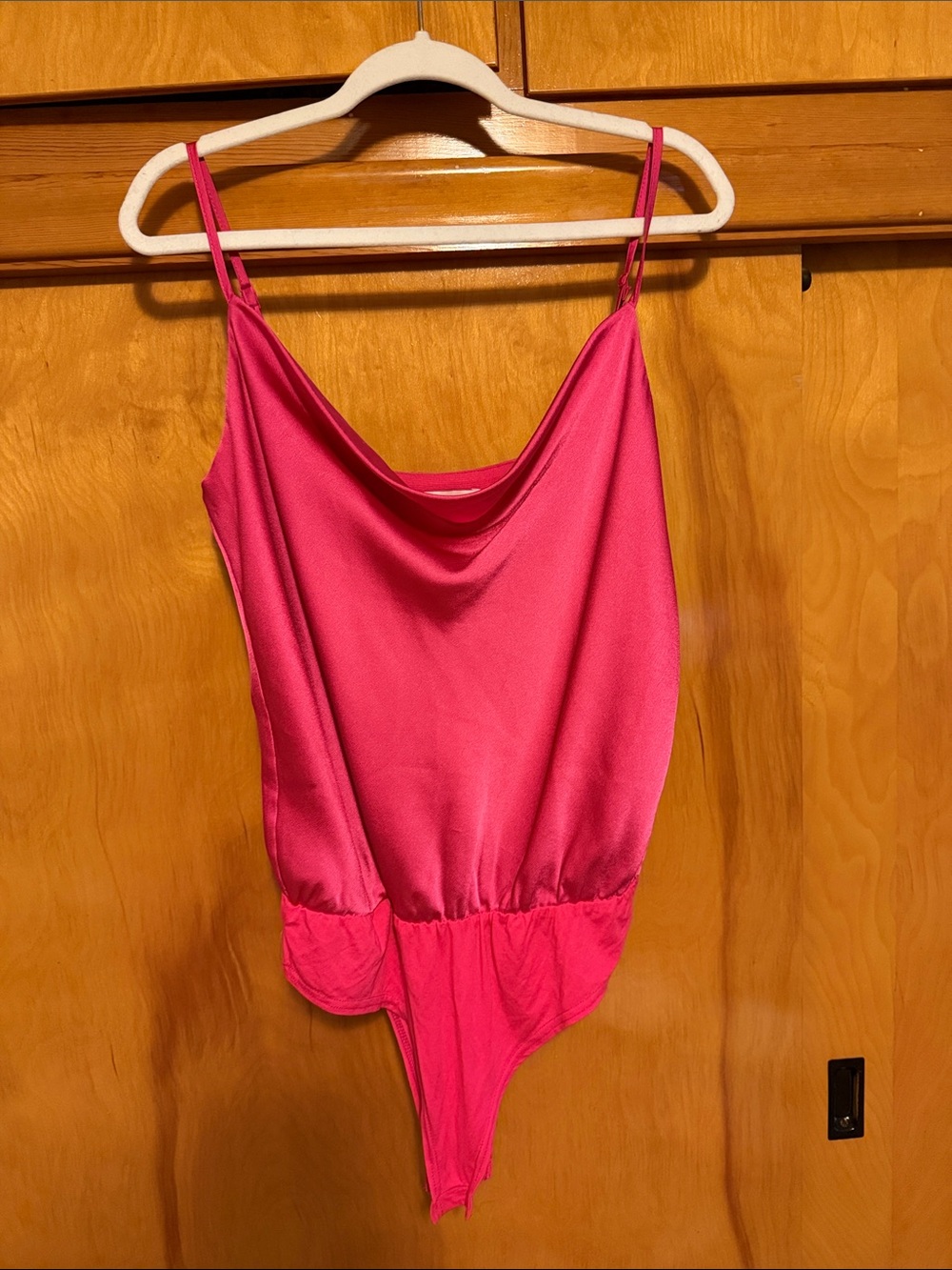 She + Sky Fuchsia Satin Cowl-Neck Bodysuit